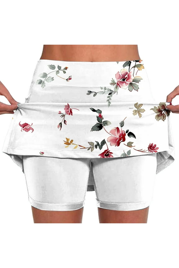 Knee Length Skorts Skirts for Women with Pockets Fashion Flora Graphic High Waisted Athletic Tennis Golf Skort for Casual Summer