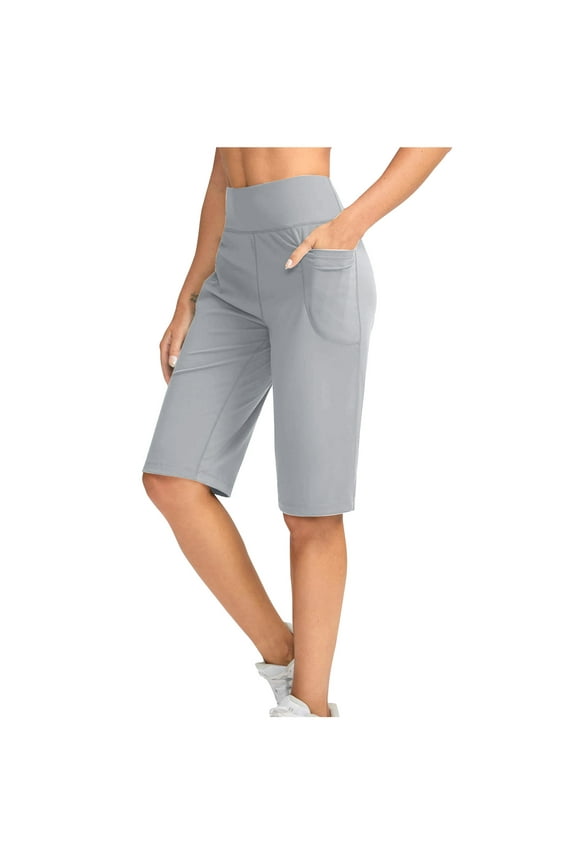 Knee-Length Yoga Pant for Women Athletic Workout Capris with Pockets Stretch High Waist Half Pants