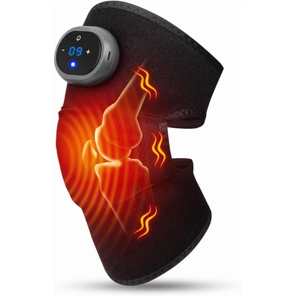 Knee Massager with Heat and Vibration Massage, Knee Brace Pain Relief for Joints Elbow Shoulder Ligament and Muscles Injuries, Two Adjustable Straps, Suit for Family Home