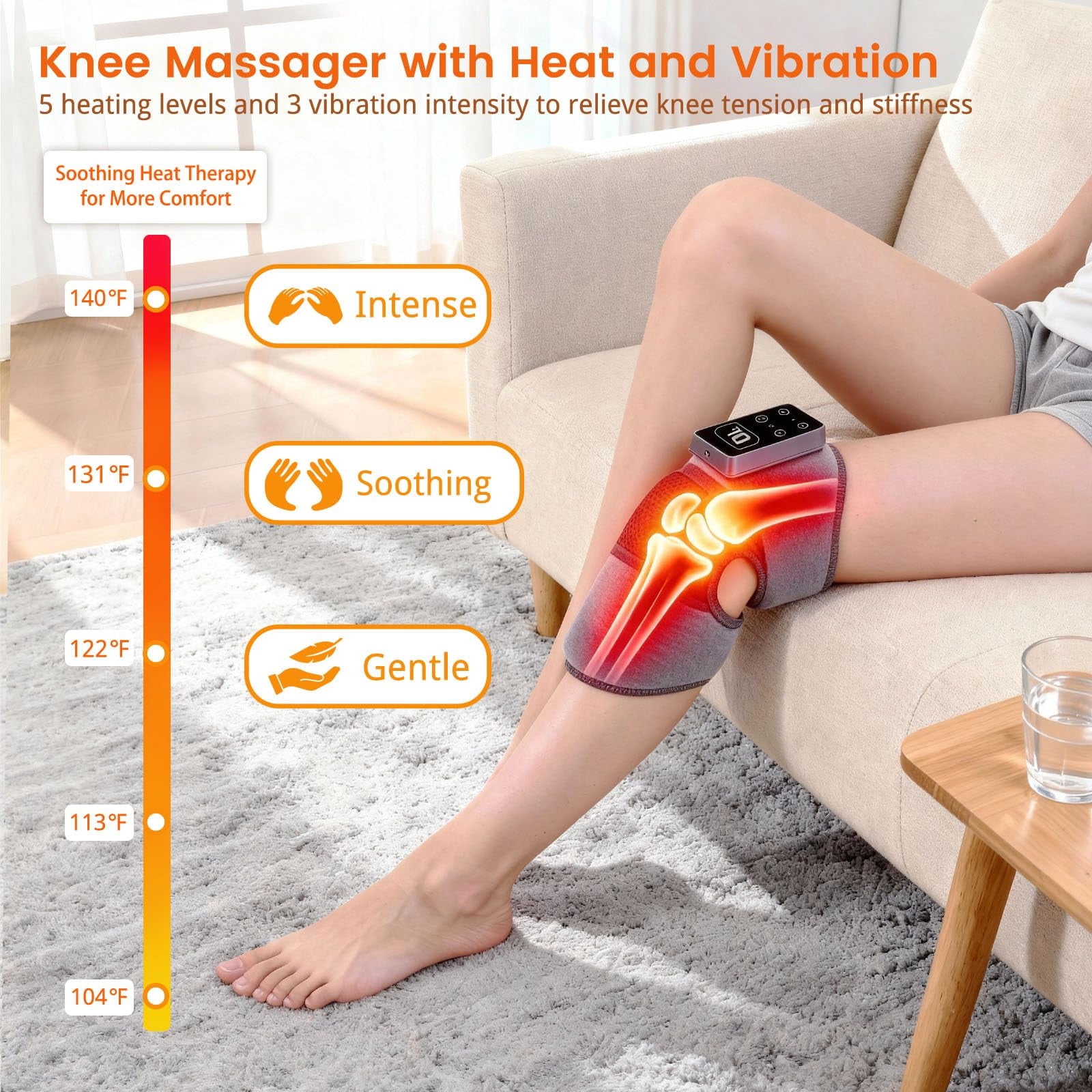 Knee Massager,Knee Brace Heating Pad For Men,With Heat Vibration For Relief,Electric Heated Knee Brace With 5 Heat Levels, Gifts For Men Women