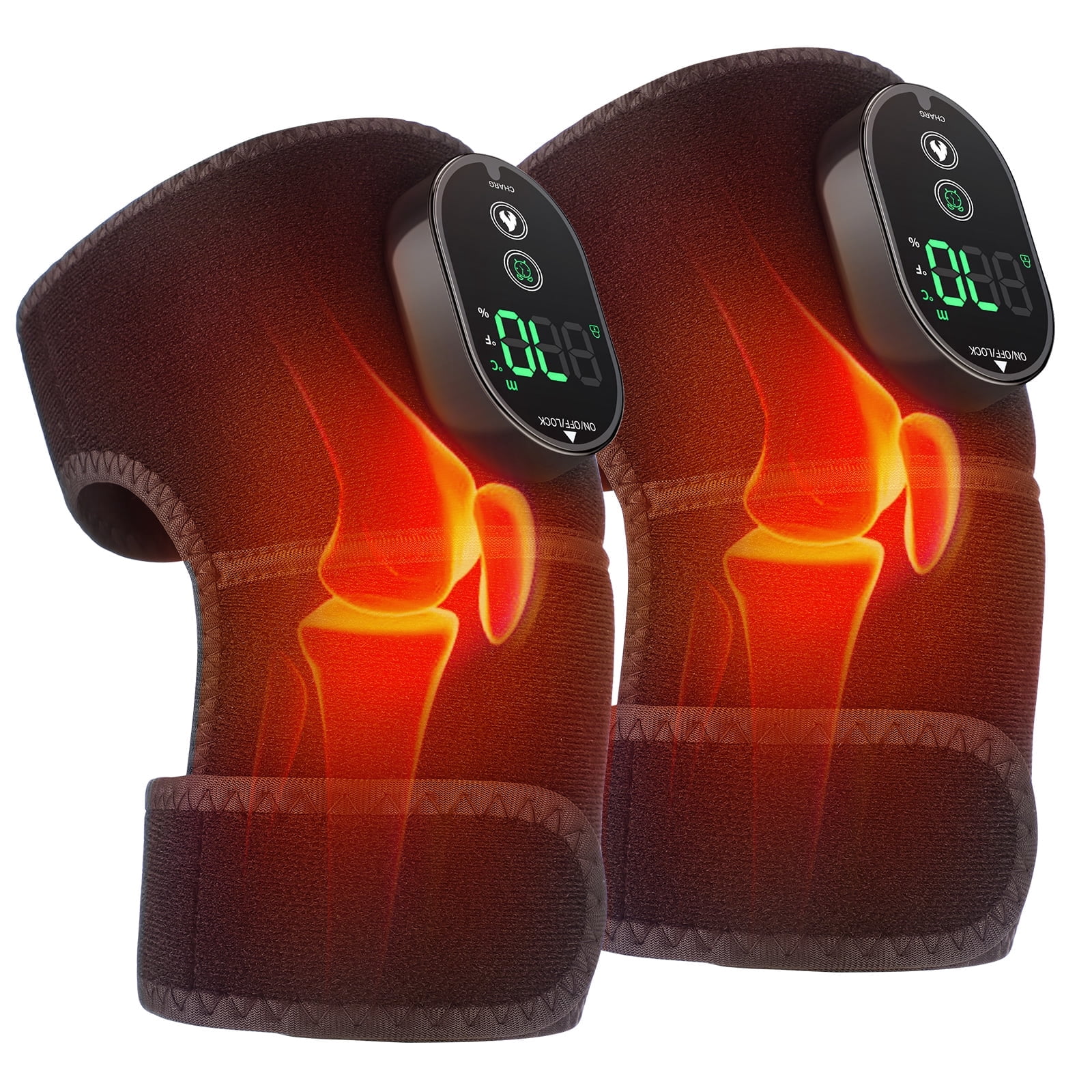 Knee Massager with Heat, Heating Pad for Knee Shoulder Elbow, Heated Knee Brace Wrap with Massage,Black 1Pair