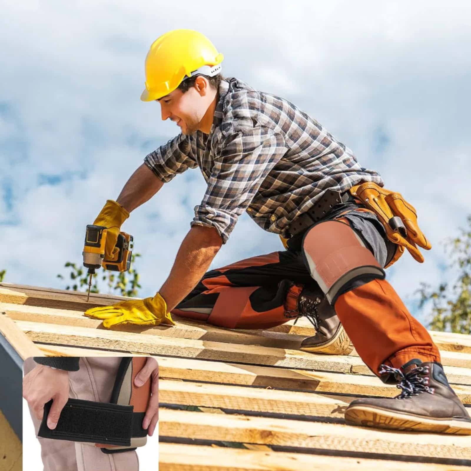 Knee Pads for Work, Durable Leather Construction Pads, Machine Washable Work Knee Pads, Easy to Wear and Take Off, Extra Thick Knee Support for Gardening Flooring and Cleaning, Black and Brown