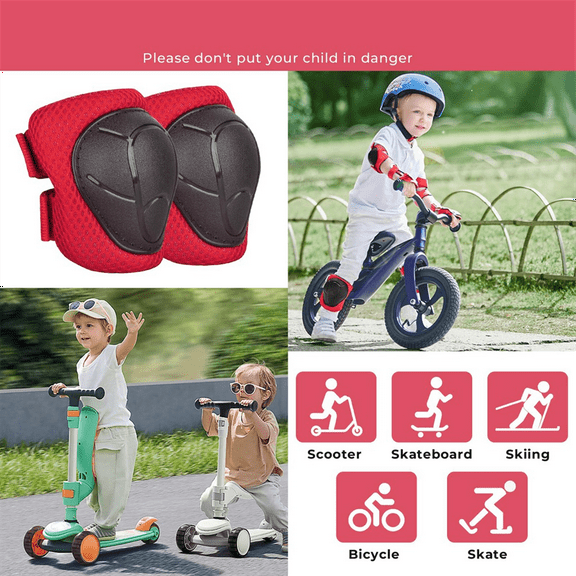 Knee Pads for Kids Elbow Pads Set Toddler Protective Gear Knee Pads for Girls with Wrist Guards Red