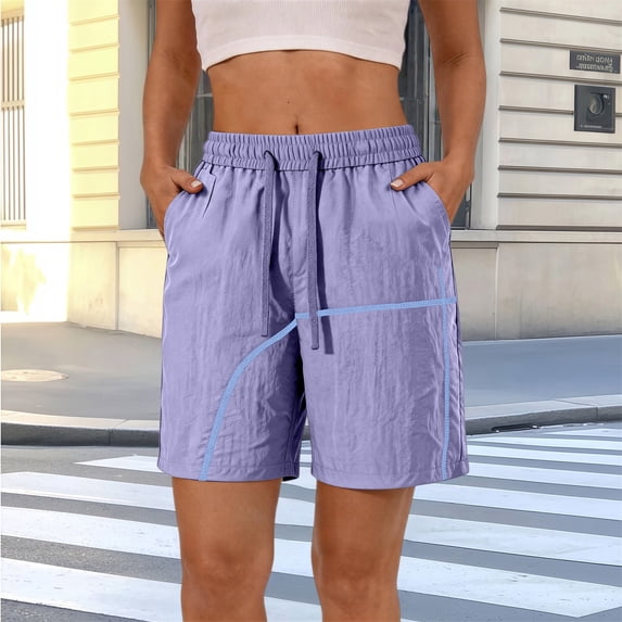Knee Pants for Women Only Moment Beach Summer Shorts Nylon,Spandex Jean High Waisted Trendy Patch Pockets Casual Summer Button Fly Stretchy Denim Shorts Purple,M