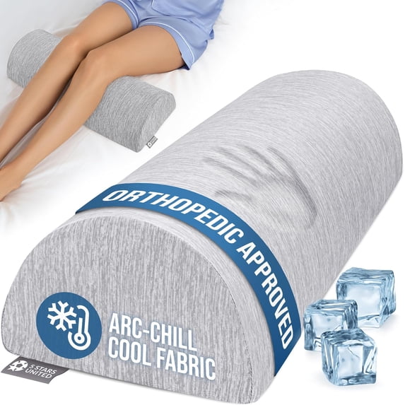 Knee Pillow for Back Sleeping – Cooling Cover - Memory Foam Cushion for Sciatica Pain Relief – Under Leg Support for Sleeping on Back – Half Moon Bolster for Bed, Arctic Gray