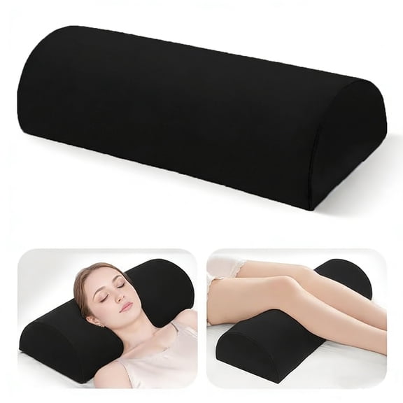 Knee Pillow for Back Sleeping, Half Moon Memory Foam Bolster Pillow for Legs, Under Knee Pillow for Back & Hip Pain Relief, Ankle & Foot Comfort, Machine Washable Cover,Black