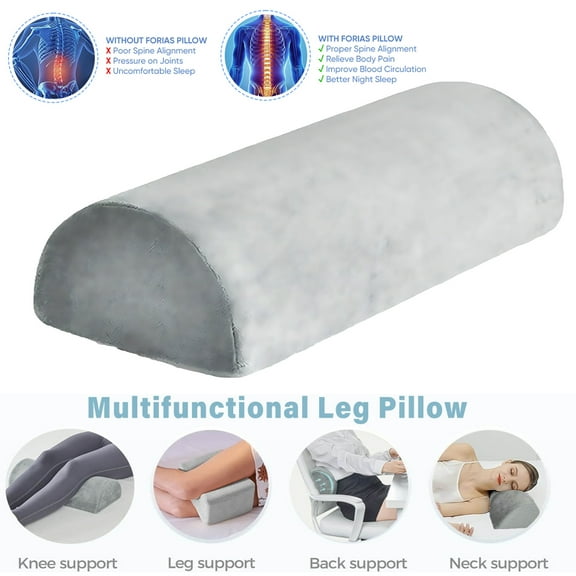 Knee Pillow,Memory Foam Leg Support Elevator Pillow,Half Moon Bolster Pillow,High Density Foam& Ergonomic Design Bolster Pillow for Feet, Legs, Knees, Waist, Back, Neck