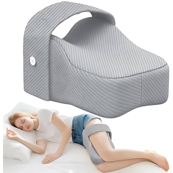 Knee Pillow for Side Sleepers with Adjustable Strap – Memory Foam Leg Cushion, Comfortable Sleeping Support for Sciatica Relief, Back, Hip, Knee & Joint Pain, Spine Alignment (Gray)