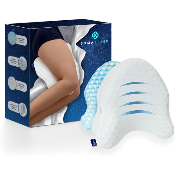 Knee Pillow for Side Sleepers with Cooling Memory Foam Gel Cover - Leg Cushion for Pain Relief in Sciatica, Back, Hips, Knees, and Joints - Body Positioner for Maternity, Rest, and Sleep
