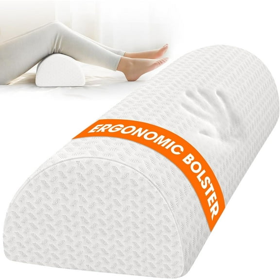 Knee Pillow for Side Sleepers,Half Moon Memory Foam Bolster Pillow for Legs, Ergonomic Design Knee Wedge Elevation Pillow for Side & Back Sleeping,Under Knee Support,Foot,Ankle,Lumbar,White