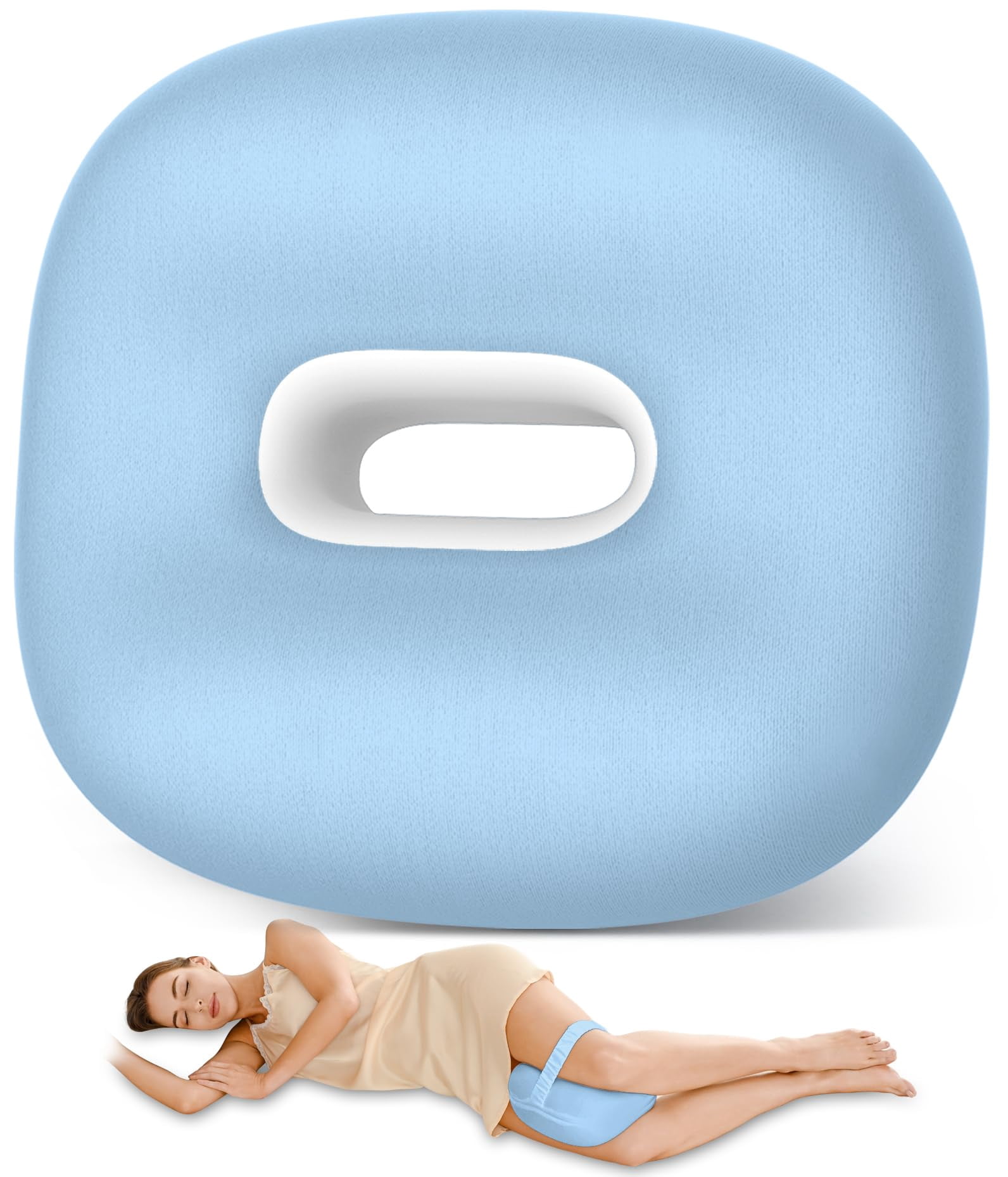 Pink Memory Foam Knee Pillow For Side Sleepers – 14”x10”x5” With Adjustable Strap, Spine Alignment & Pain Relief For Sciatica, Back, Hips