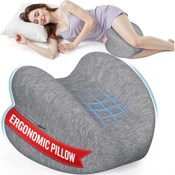 Knee Pillow for Side Sleepers, Memory Foam Leg Pillow, | Heart-shaped design, high-density memory foam, raised edges, machine-washable cover, supports knee, hip and spinal alignment