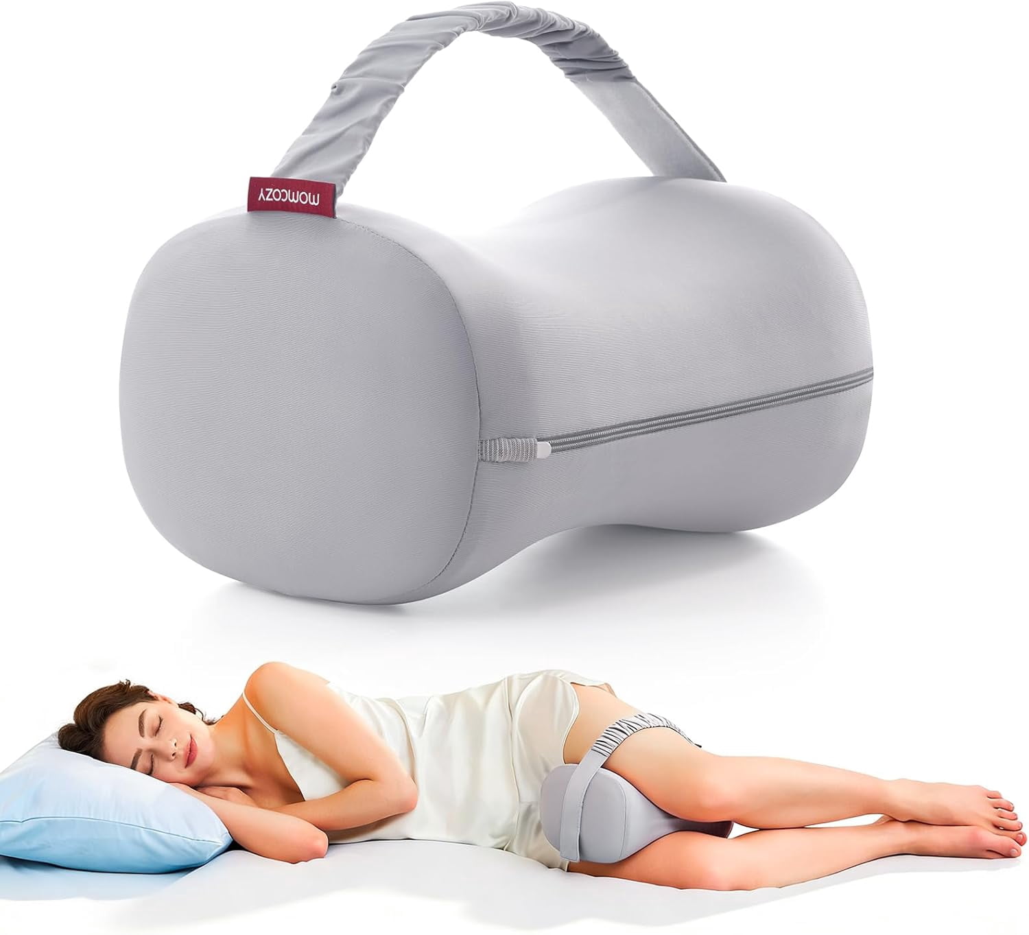 Knee Pillow for Side Sleepers, Soft Memory Foam & Pinch-Free Design, Relieve Knee, Leg and Sciatica Pain, Adjustable Elastic Strap Ideal for Pregnant Women and Seniors, Cooling Cover, Gray