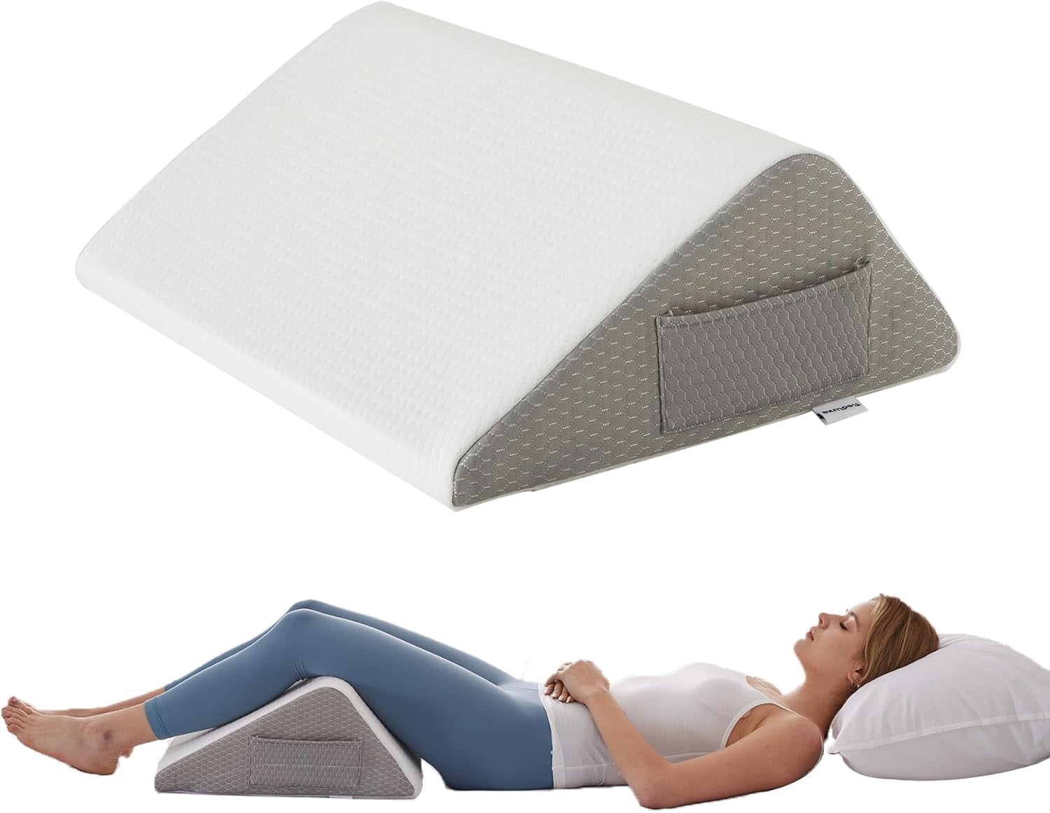 Knee Pillow for Back Sleeping, Leg Wedge Pillow, Memory Foam Pillows Legs Post Surgery, Triangle Support, Elevation, Knees Hip Pain Relief, White