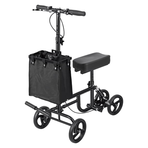 Knee Scooter for Adults, Foldable Adjustable Knee Scooter Crutch Alternative, 300lbs Load Capacity, with Detachable Storage Basket, Steerable Knee Walker for Foot Surgery-Black