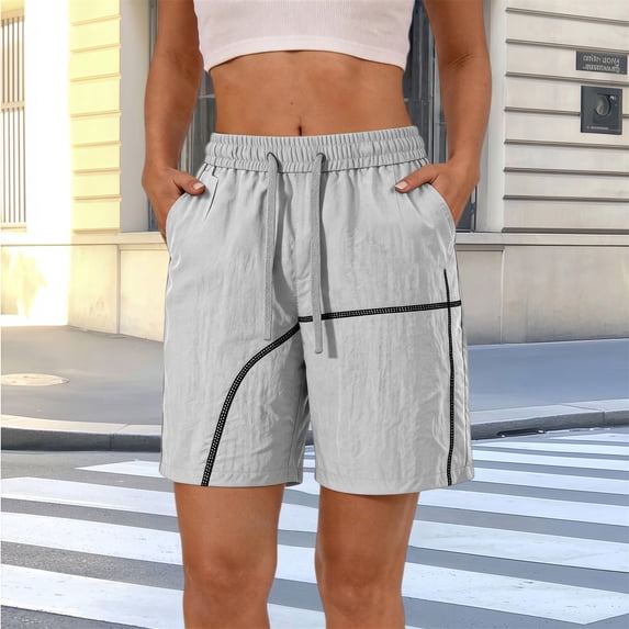 Below The Knee Shorts for Women Only Moment High Waisted Shorts Nylon,Spandex Soft High Waist Shorts for Home,Summer with Pockets, Travel and Beach Vacation Grey,4XL