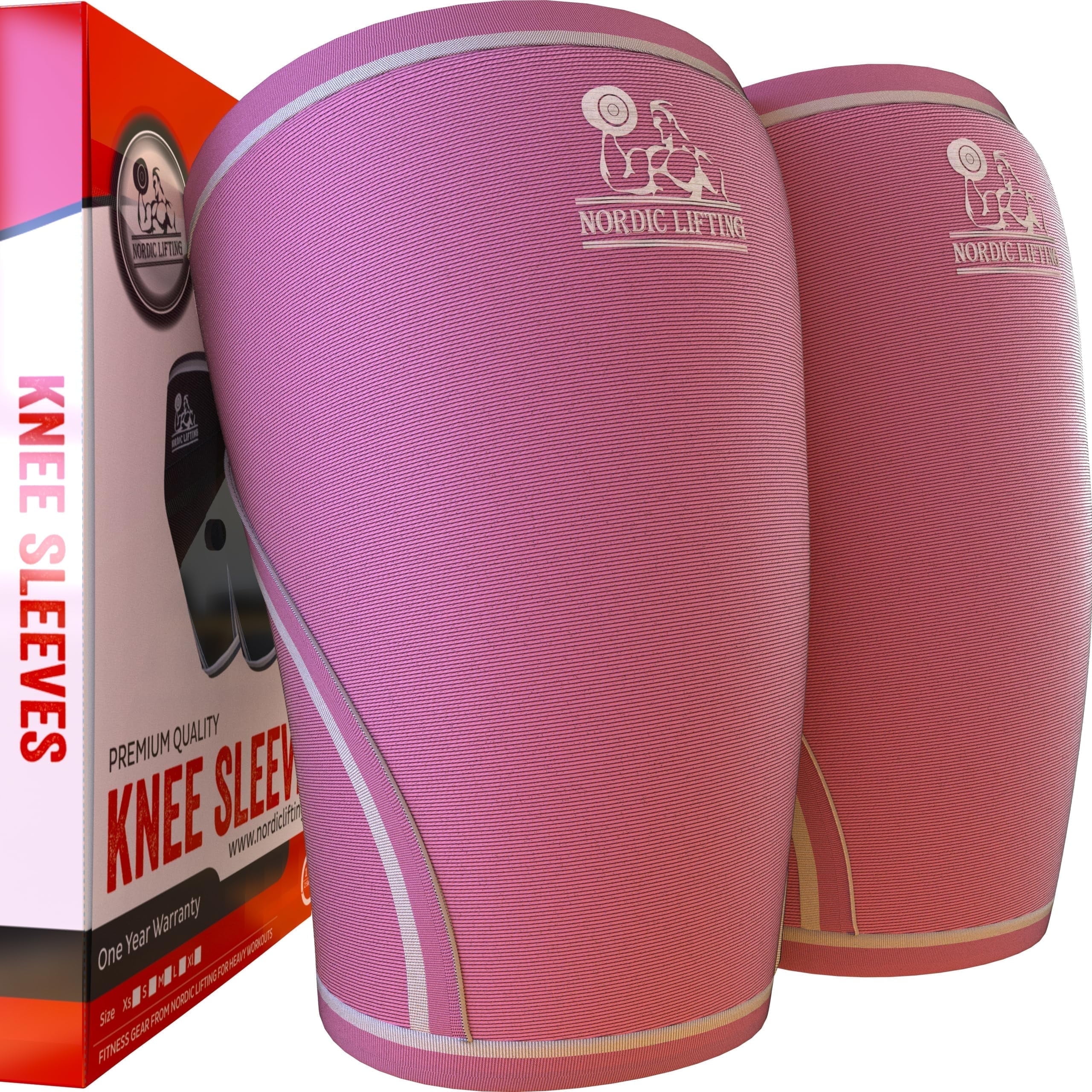Nordic Lifting 7mm Neoprene Knee Brace Compression Sleeves  For Support, 1 Pair, Pink,XS
