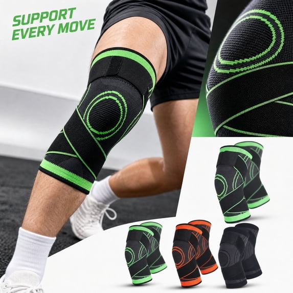 Knee Sleeves, Knee Support for Knee Pain, Knee Brace with Side Stabilizers, Knee Compression Sleeves Men, 2 Pack Adjustable Non-Slip Knitted Knee Braces, 11 Inch Standard Length,