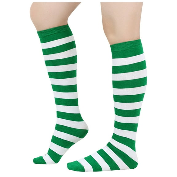 Knee Socks for Women Ladies' Christmas Knit Striped Knee High Calf Socks Soft Comfort Winter Warm Indoor Home Socks Fall Socks Women Light Green One Size1 Pairs
