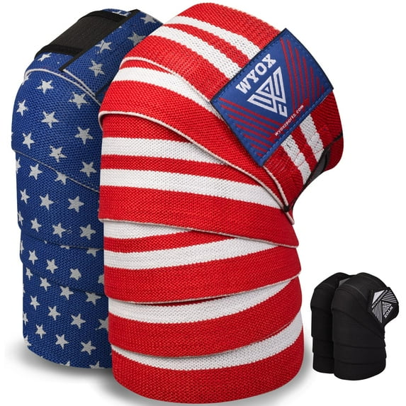 Knee Wraps (Pair) With Strap for Squats, Weightlifting, Powerlifting, Leg Press - Flexible 72 inch Knee Wraps for Squatting - For Men & Women (USA Flag)