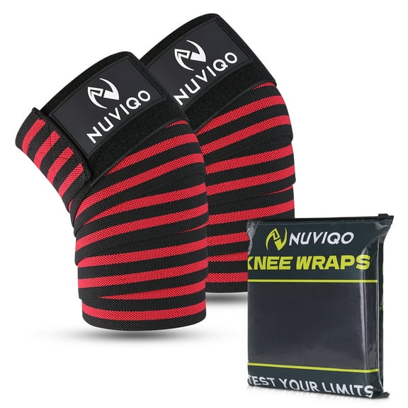 Knee Wraps (Pair) for Weightlifting 78 Inch Maximum Compression - Black & Red