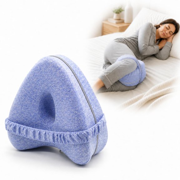Knee alignment pillow designed for side sleepers (includes an adjustable strap); made of memory foam to provide leg support and hip alignment, contoured to fit the curves of your legs.