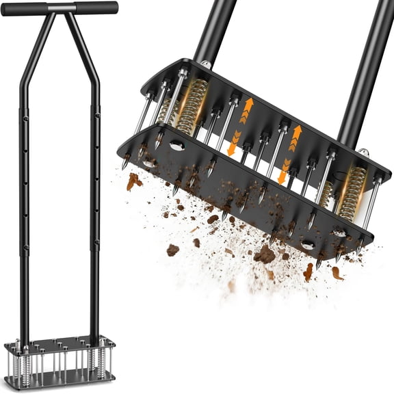 Knee-friendly Manual Lawn Aerator Tool - 15 Heavy-duty Steel Spikes Spring-loaded Auto-clean Design Pre-assembled For Soil Loosening & Garden/yard Aeration