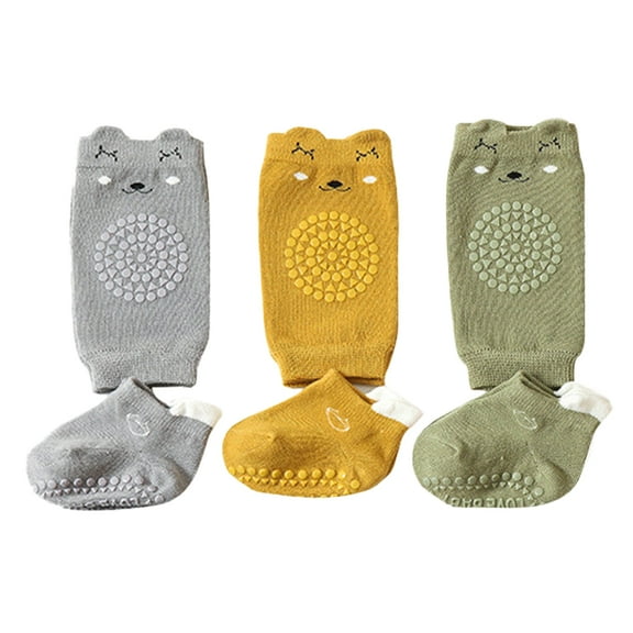 Knee pads 3 pairs, non-slip floor socks 3 pairs, crawling with baby knee pads, baby knee pads crawling anti-fall learning floor socks