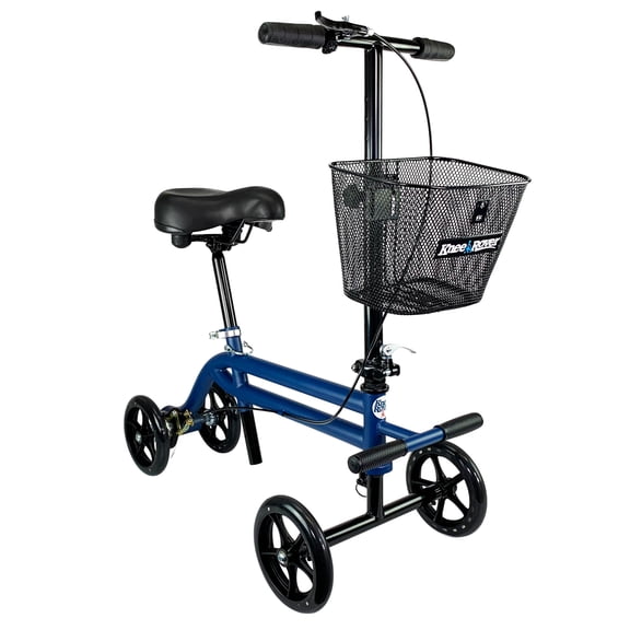 KneeRover Steerable Seated Kneescooter - Seated Mobility Walker with Gel Seat & Leg Rest, Blue