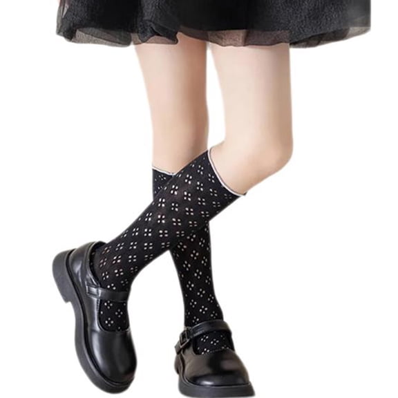 Kneehigh Socks Hollowed MidCalf Socks Kids Girl Spring Stretchy Ruffle Trim Socks for Little Girls School Dacning Socks