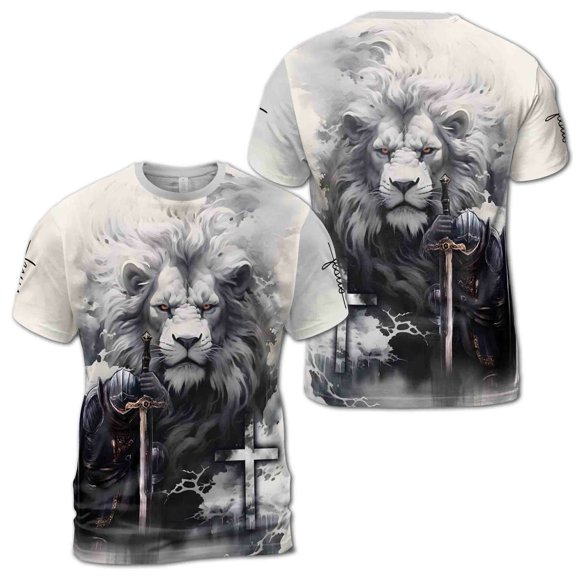 Kneel For Jesus Knight Lion Of Judah Men's T-shirt S-5XL