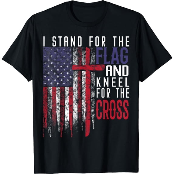 Kneel For The Cross US Flag American Pride T-Shirt Black Large