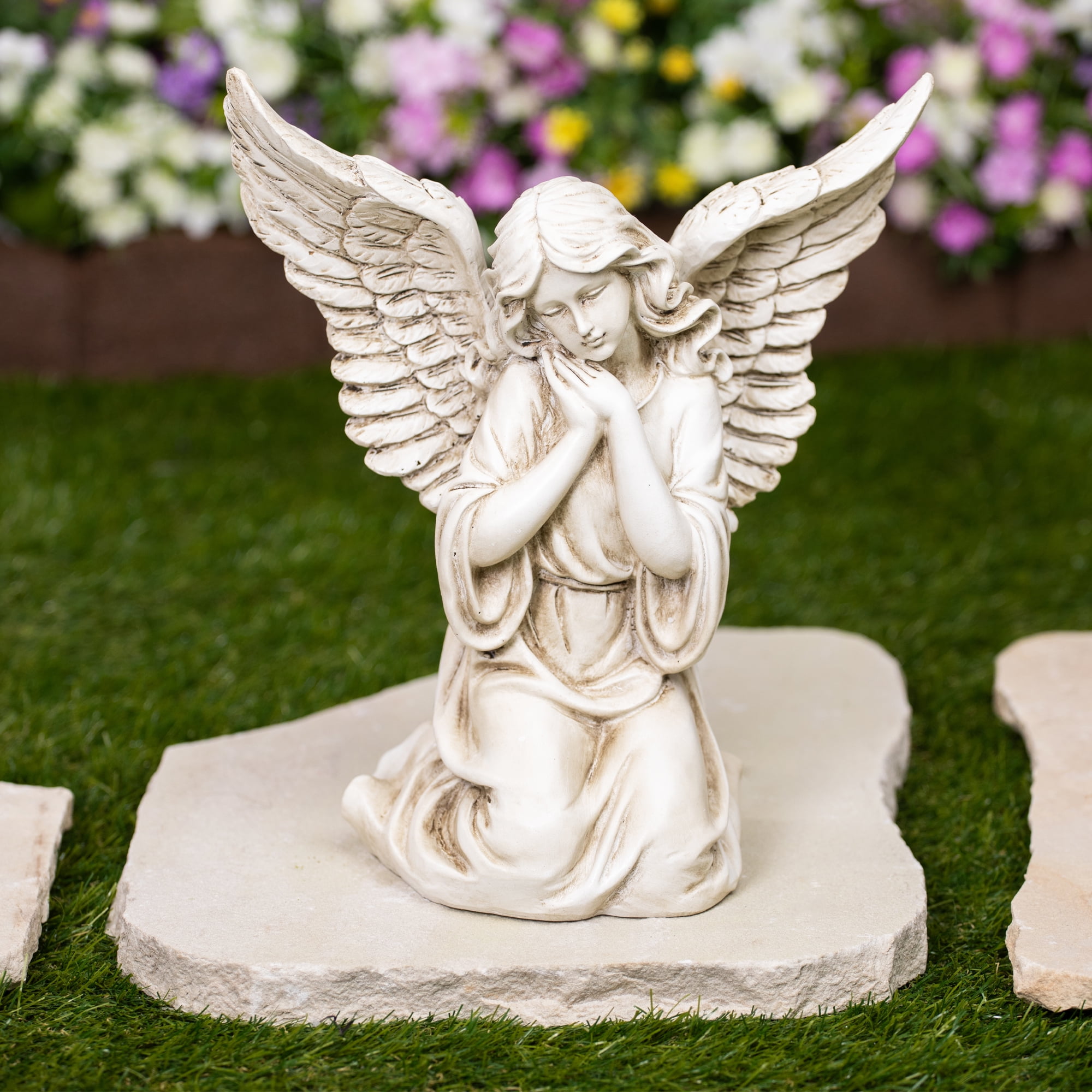 Northlight Kneeling Angel with Open Wings Statue - 13"