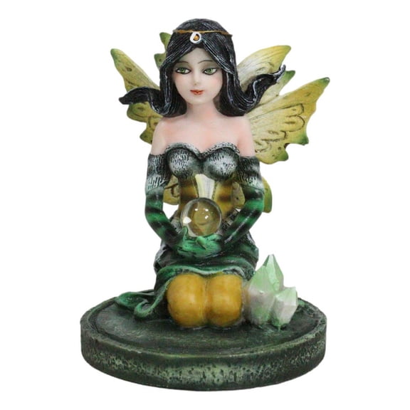 Kneeling Bumblebee Spring Fairy With Crystal Ball On Garden Mini Figurine