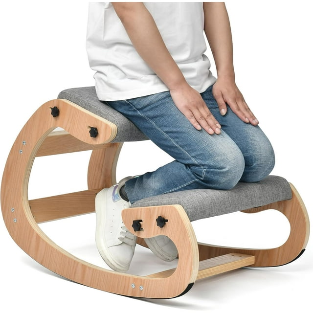 Kneeling Chair Ergonomic Posture Chair, Wood Adjustable Rocking Knee