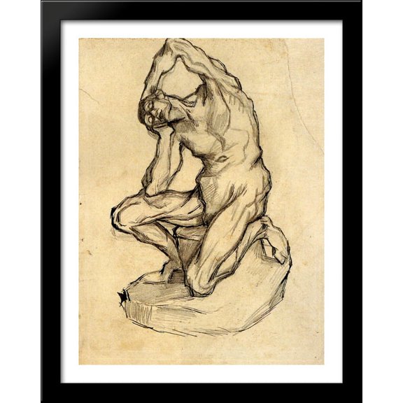 Kneeling Ecorche 28x36 Large Black Wood Framed Print Art by Vincent van Gogh