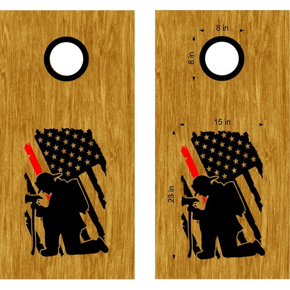 Kneeling Firefighter Vinyl Decals for Cornhole Boards - FFD06