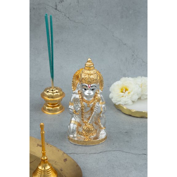 Kneeling Hanuman Idol in Gold & Silver - 5 Inches