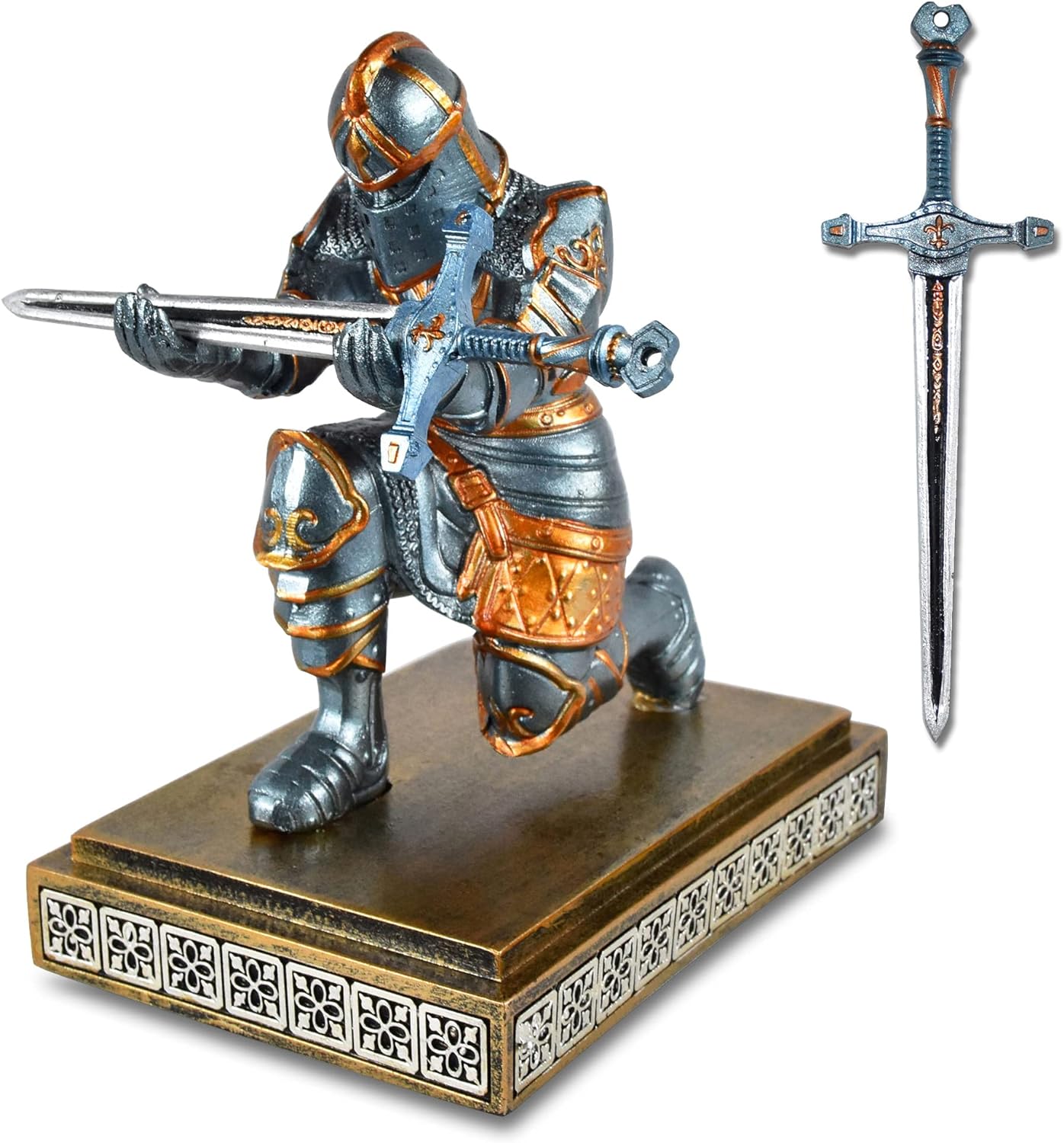 Kneeling Knight Pen Holder with Sword Desktop Fancy Pen Stand Pencil Holder Medieval King's