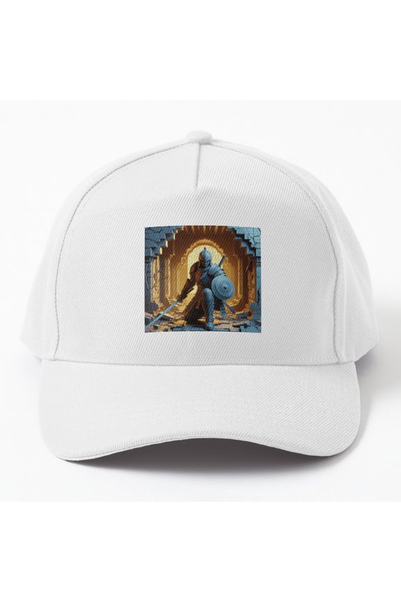 Kneeling Medieval Knight Baseball Hat, Armored Warrior Character Graphic Design, Classic Cap