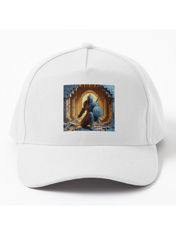 Kneeling Medieval Knight Baseball Hat, Armored Warrior Character Graphic Design, Classic Cap