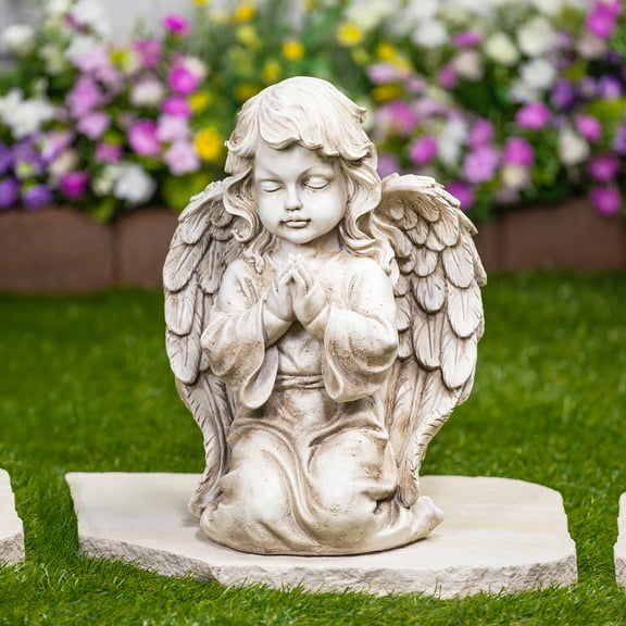 Kneeling Praying Cherub Statue - 14" - Beige