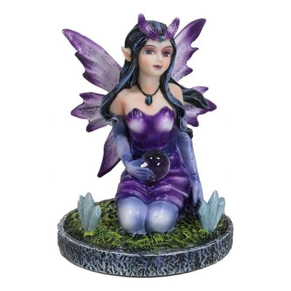 Kneeling Purple Lavender Night Fairy With Crystal Ball On Garden Mini Figurine