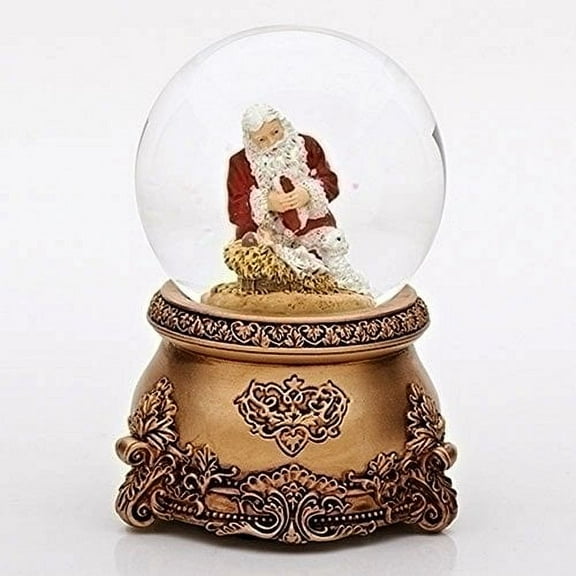 Kneeling Santa Filigree 80MM Musical Glitterdome Plays Tune O Come All Ye Faithful