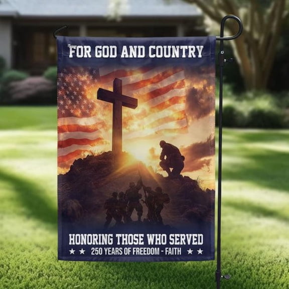 Kneeling Soldier Cross America 250 Years Flag 12x18 POLE NOT INCLUDED Garden Flag