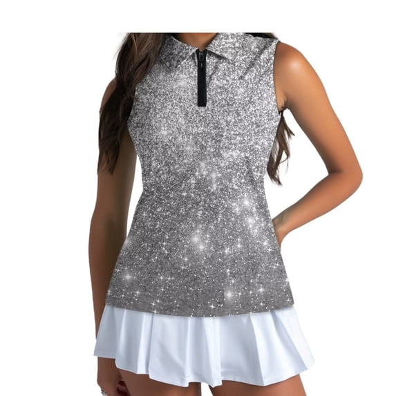 Knextrepoy Bling Gray Sleeveless Golf Shirt for Women Casual Tennis Tank Tops Running Shirt with Collar Sports Athletic Shirts Size XS