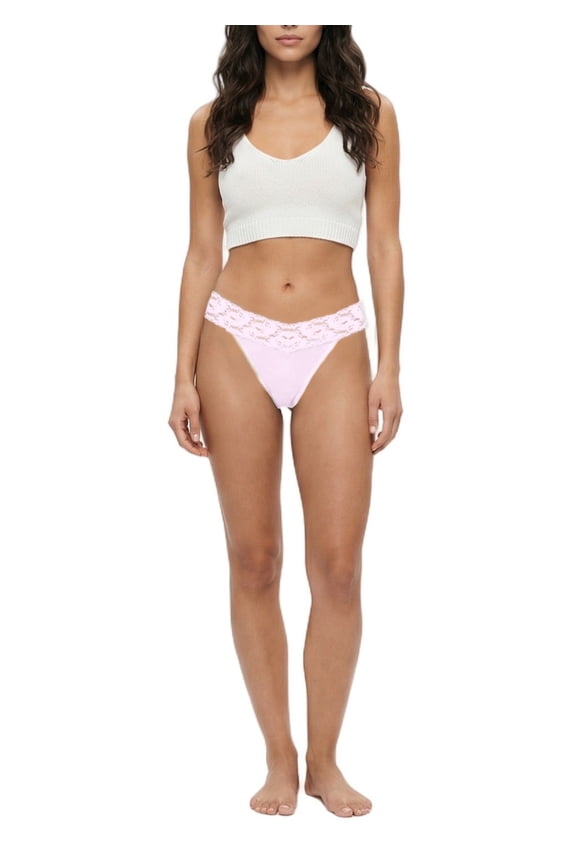 Missy Women's 3 Pack Cotton Spandex Thong Panty with Lace Waistband