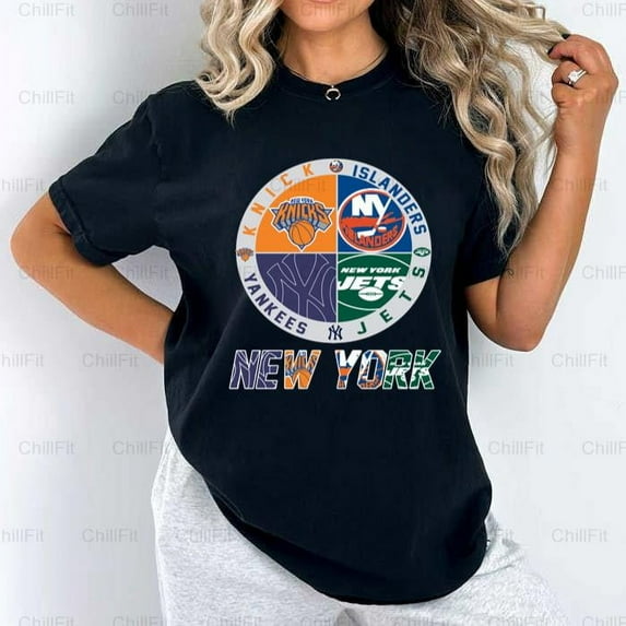 Knicks Islanders Jets Yanks Unisex Sports Team Mashup Softstyle Comfort Color T-Shirt Unisex, up to 4XL
