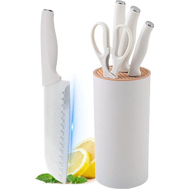 Knife Black Set, 5Piece White Stainless Steel Kitchen Knife Set with