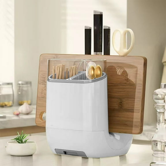 Knife Block, Kitchen Utensil Organizer, Kitchen Knives Organizer, Plastic, Enhanced Durability, NonSlip Bottom, Water Collection Tray, Beige, White